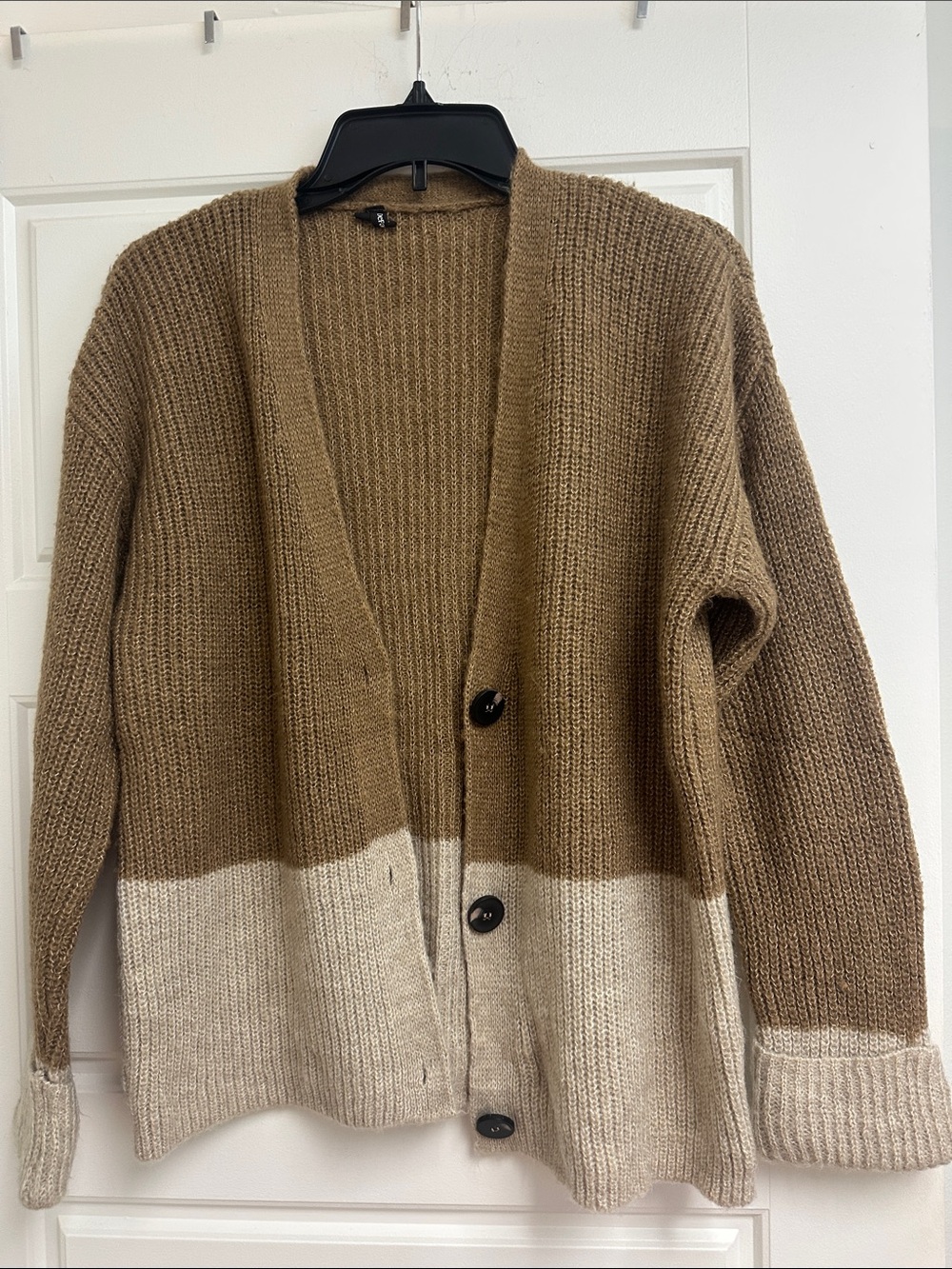 Cozy Two-Tone Brown & Cream Women's Button Cardigan Sweater